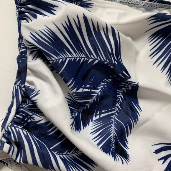 Womens XL Swimwear Bikini Bottoms High Rise Briefs Shirred Blue White Print NWOT - Picture 5 of 11